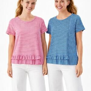 Lot 2 Soft Surroundings Stripe Tunic Tee Pima Cotton Nautical M Pink Blue Casual